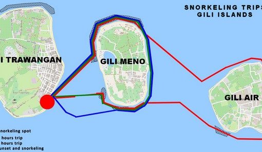 map snorkeling tours and spots gili islands